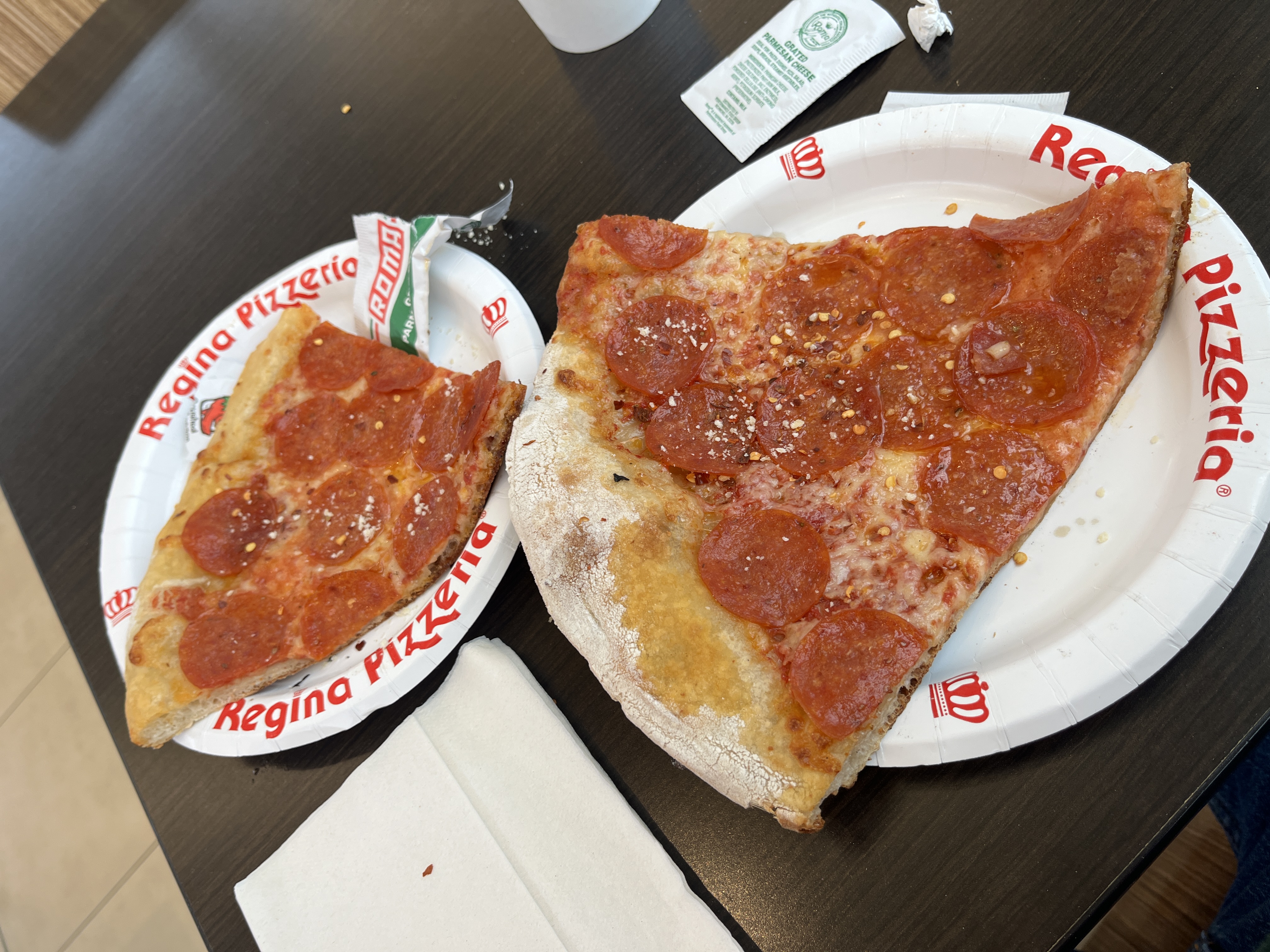 Pepperoni pizza slices from Regina Pizzeria, Burlington Mall